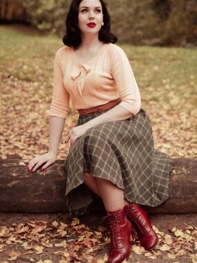 Banned Retro 40s Another Fab Swing Skirt Plaid Circle Size Small Brown